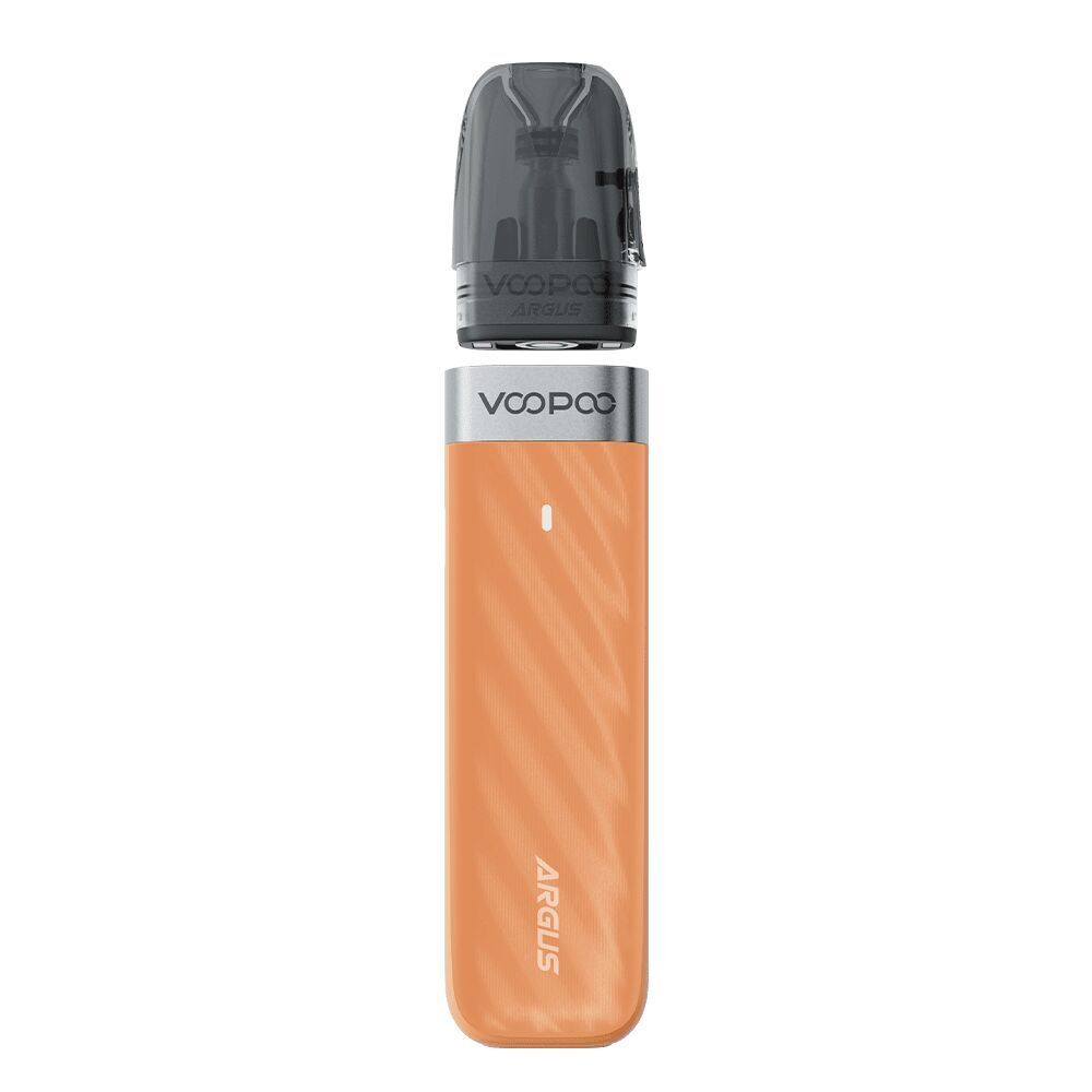 Voopoo Argus Z2 Pod Kit in Sunlight Orange mit transparentem Mundstück und silbernem Rand, Markenname sichtbar.