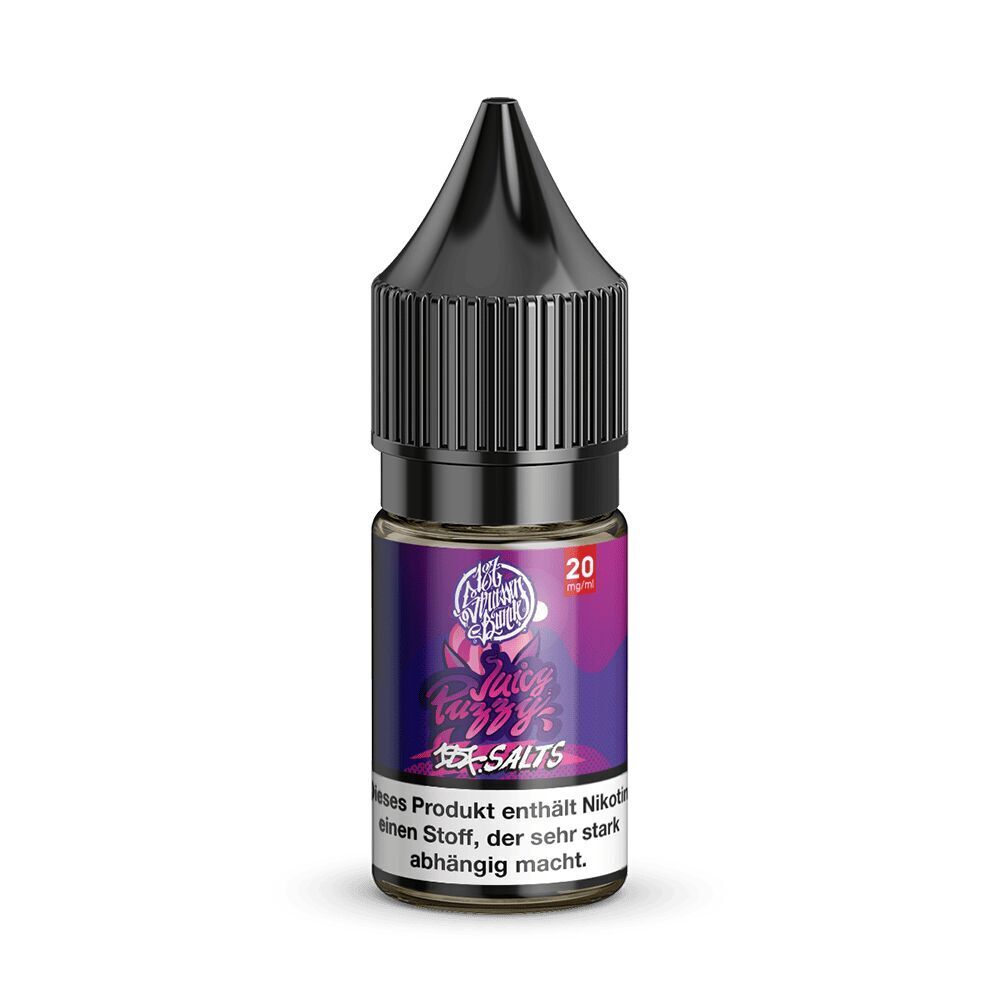 187 Strassenbande Liquid - Juicy Puzzy 20mg E-Liquid-Flasche der Marke 187 Strassenbande, Juicy Puzzy, 20 mg/ml Nikotinsalz, mit Warnhinweis am unteren Rand.