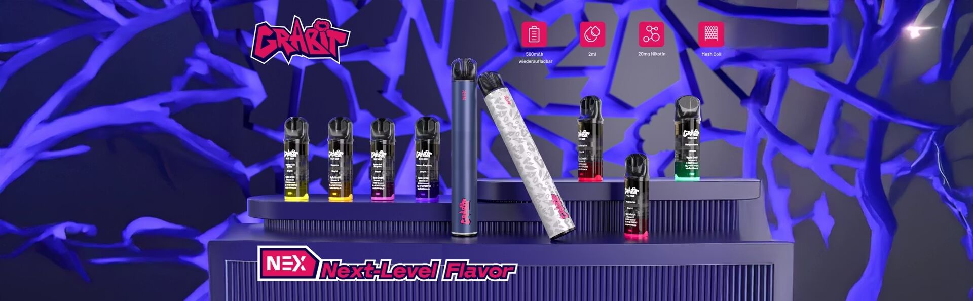 Grabit NEX Vape – wiederaufladbare E-Zigarette mit Mesh Coil und 20mg Nikotin in verschiedenen Geschmacksrichtungen