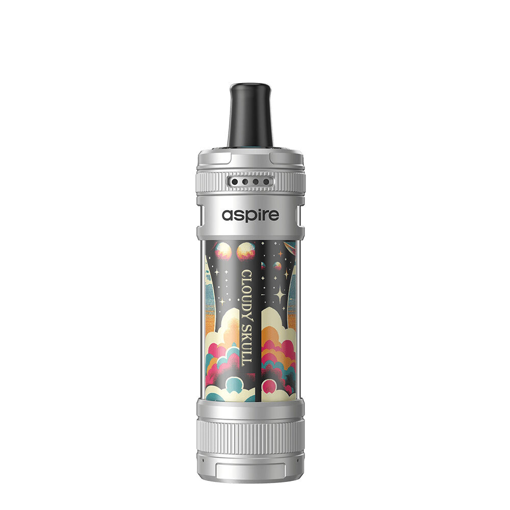 Aspire Magnum Nano Vaporizer in Silber mit buntem Cloudy Skull Design und schwarzem Mundstück