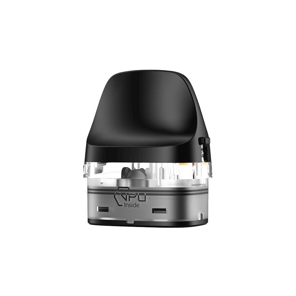 Geekvape J Pods mit Coil Geekvape J Pods mit einer 0,6 Ohm Coil, teils schwarzes Gehäuse, sichtbarer transparenter Bereich darunter, Aufschrift "NPU Inside".