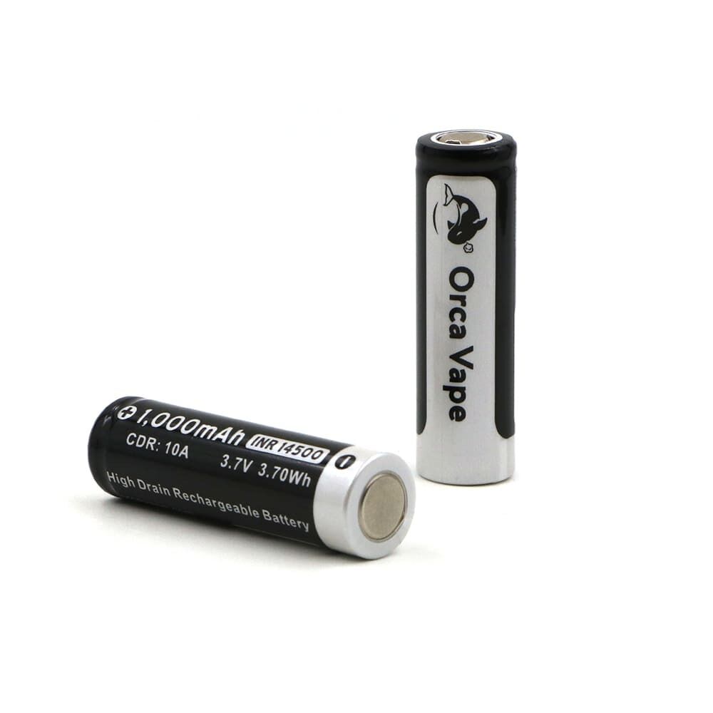 Orca Vape Akku 14500 1000 mAh Orca Vape Akku 14500, 1000 mAh, schwarz-silber, sichtbarer Orca-Logoaufdruck, 3.7V 3.70Wh, High Drain Rechargeable Battery