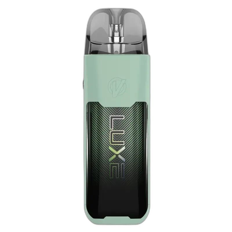 Vaporesso Luxe XR Max Pod Kit in grün mit transparentem Mundstück, geprägtem Logo und geometrischem Muster auf der Vorderseite.