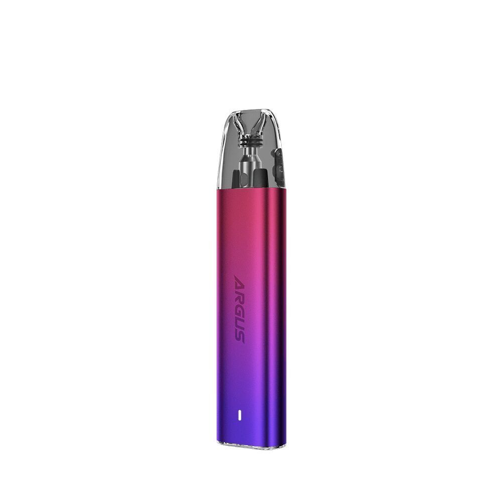 Voopoo Argus G2 Mini Pod Kit in Violet Red mit transparentem Mundstück und seitlichem Branding, farblich abgestuftes Gehäuse in Rot und Violett