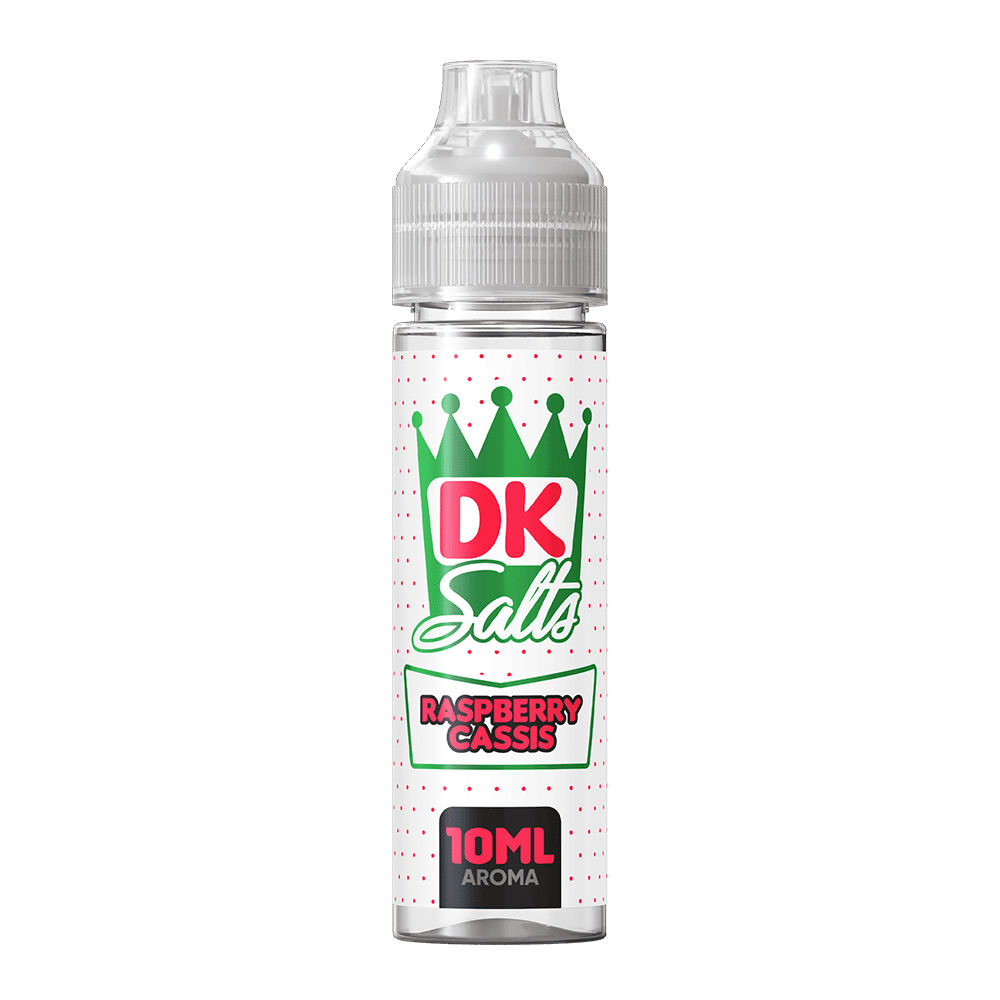 DK307 10ml DK Salts Aroma-Flasche, Raspberry Cassis, mit grünem Kronen-Logo und roten Punkten auf weißem Hintergrund