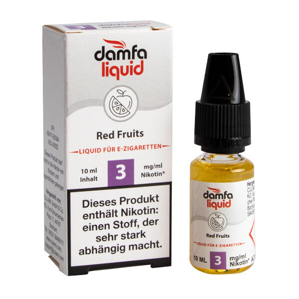 Liquid Red Fruits 3mg - damfaliquid Damfaliquid Red Fruits 3mg, E-Zigaretten-Liquid mit 10 ml Flasche und Verpackung, enthält Nikotin, das stark abhängig macht