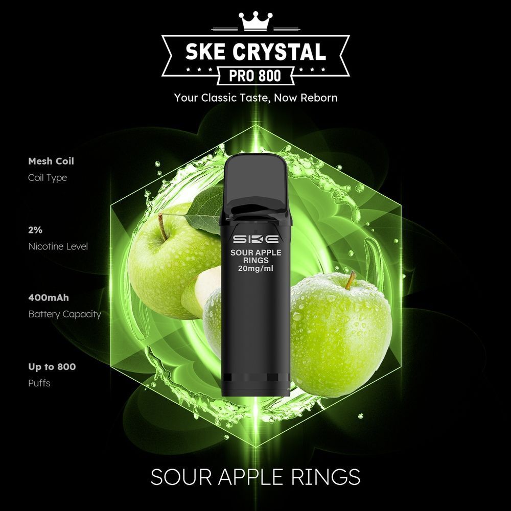 SKE Crystal 800 Pro Pods Sour Apple Rings, mit Nikotin | gnstig! SKE Crystal 800 Pro Pods Sour Apple Rings, mit Nikotin | gnstig!