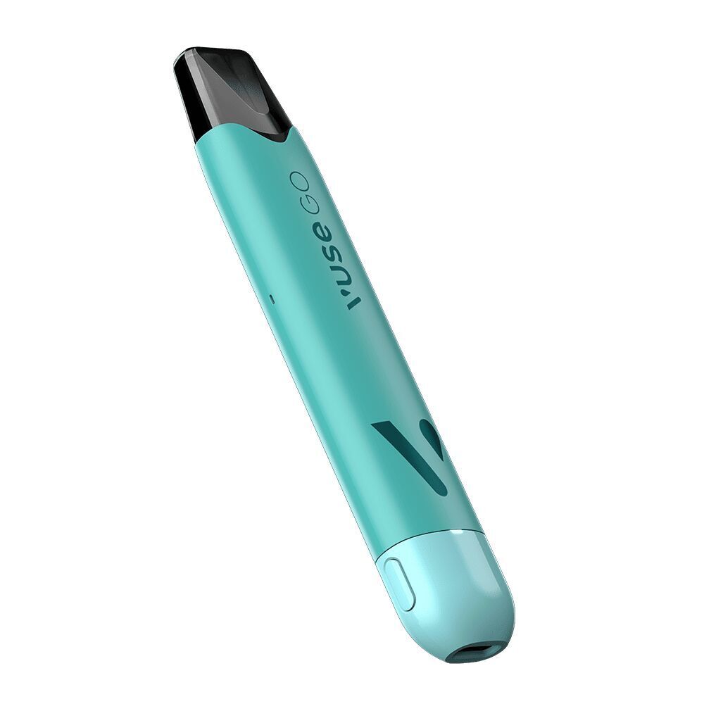 Vuse Go Reload Akku Pen - Aqua Vuse Go Reload Akku Pen Aqua in Türkis mit schwarzem Mundstück, sichtbarem Logo und seitlichem Knopf