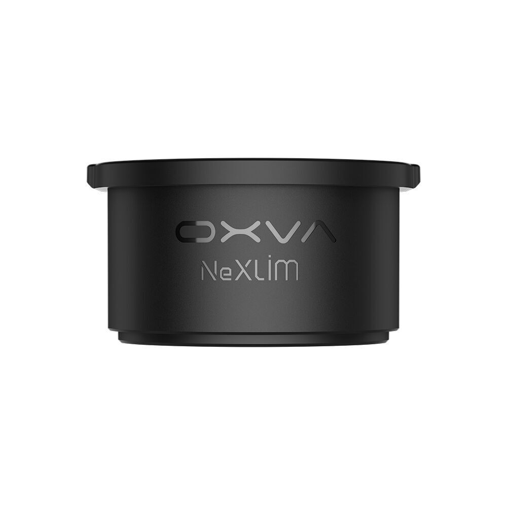 Schwarzer Adapter mit der Aufschrift Oxva NeXLIM, passend für Xlim Pro Pods, mit mattem Finish und runder Form.