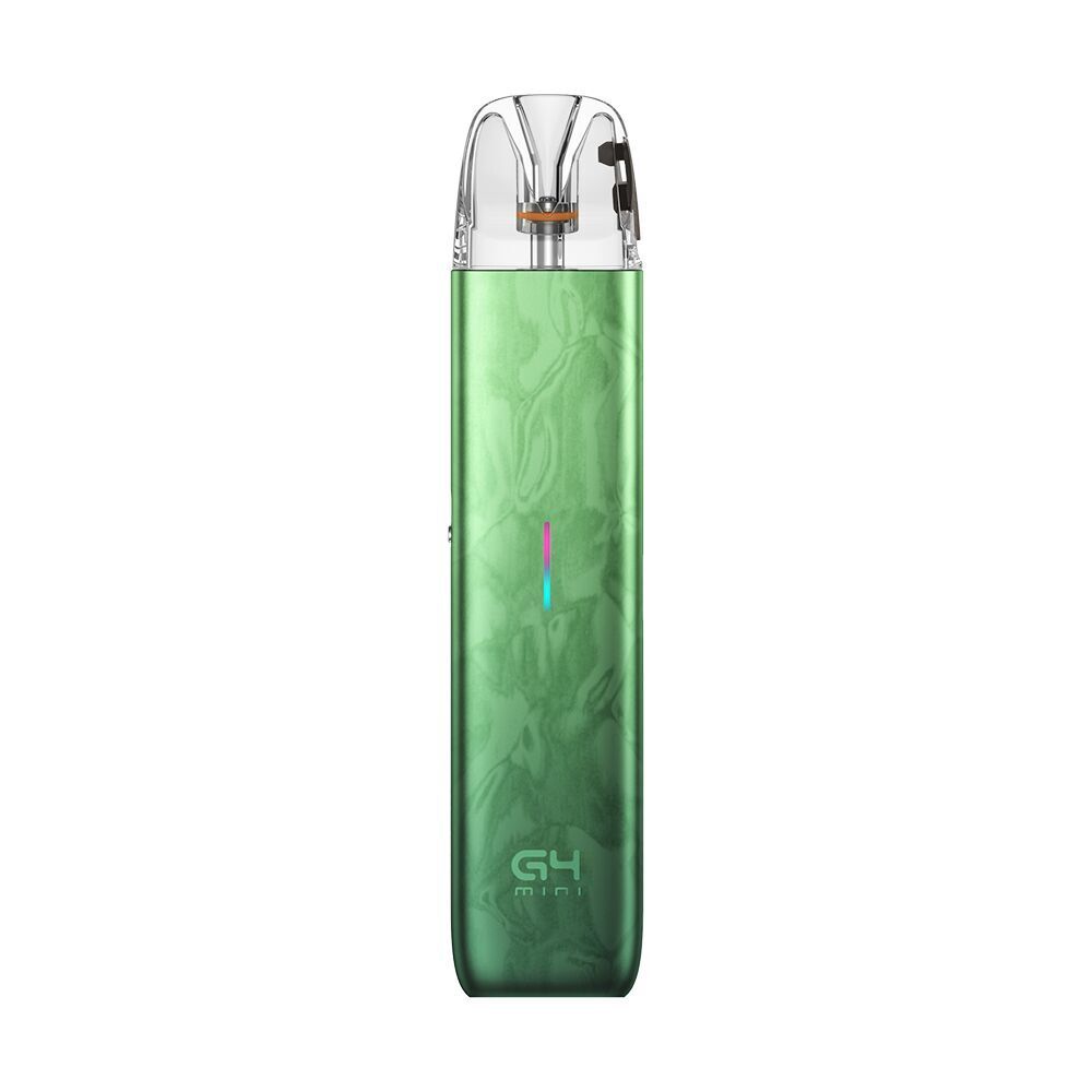 Uwell Caliburn G4 Mini Pod Kit - Paddy Green Uwell Caliburn G4 Mini Pod Kit in Paddy Green mit transparentem oberen Teil und schlanker Form, leuchtende LED-Linien auf der Vorderseite.