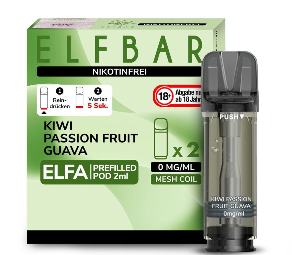 Kiwi Passion Fruit Guava ohne Nikotin Elfa Pods von Elf Bar