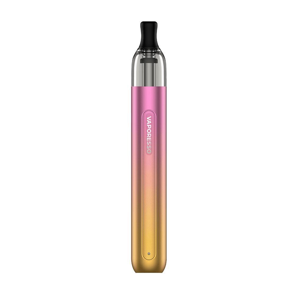 Vaporesso Eco One Pod Kit Pink Lemon Vaporesso Eco One Pod Kit in Pink Lemon mit schlankem Design, Farbverlauf von Pink zu Gelb und Mundstück oben.