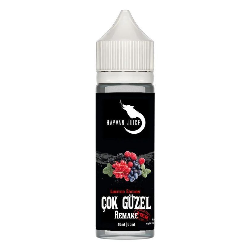 Aroma Cok Güzel Remake von Hayvan Juice Hayvan Juice Aroma Limited Edition Flasche mit Beeren-Illustration und der Aufschrift Cok Güzel Remake, 10ml | 60ml.
