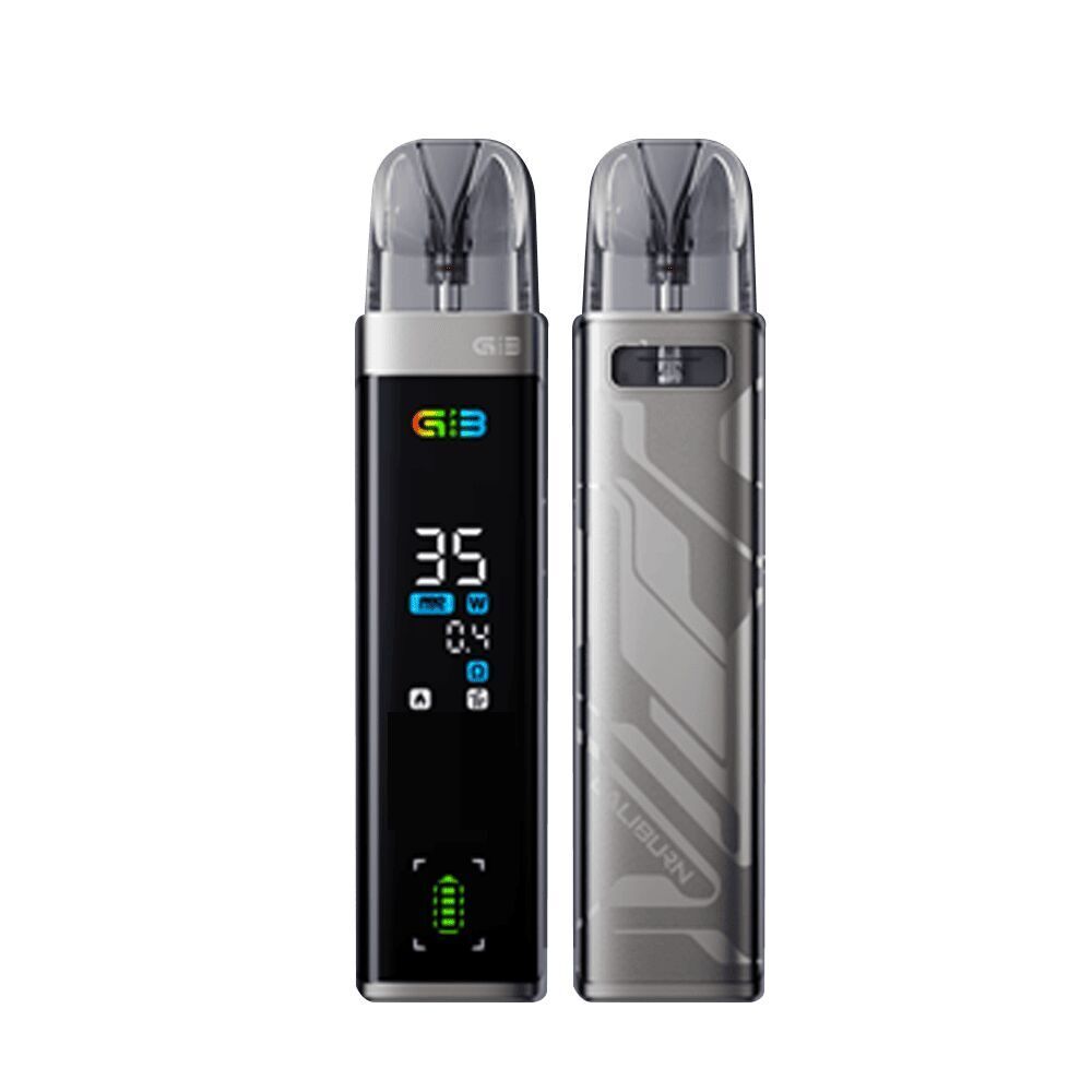Uwell Caliburn G3 Pro Pod Kit - Stone Gray Uwell Caliburn G3 Pro Pod Kit in Stone Gray, linke Ansicht mit Display und bunten Details, rechte Ansicht mit strukturiertem Muster und Schriftzug "Caliburn".