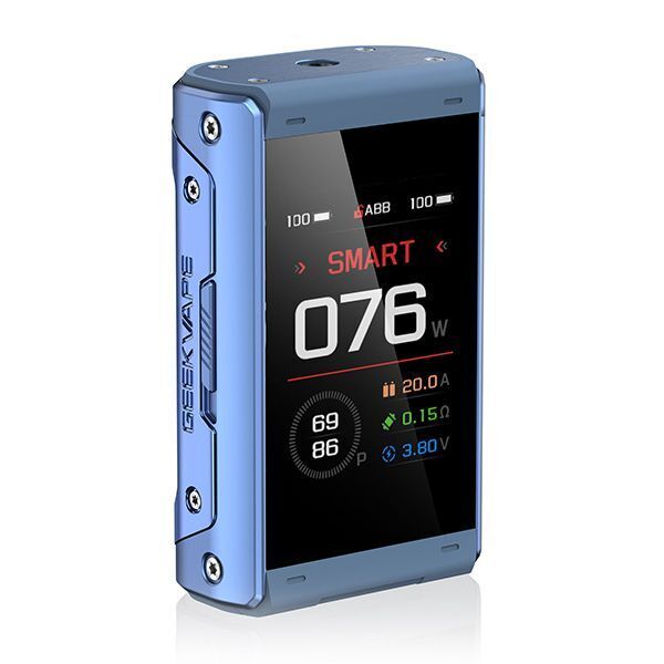 Geekvape Aegis Touch T200 Akkuträger Azure Blue Geekvape Aegis Touch T200 Akkuträger in Azure Blue mit digitalem Display, Anzeige von Wattleistung, Temperatur, Ohm und Akkustand.