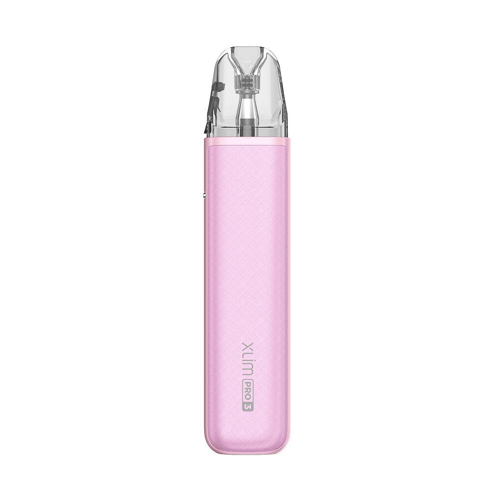 Oxva Xlim Pro 3 Pod Kit - Pink Silk Oxva Xlim Pro 3 Pod Kit in Pink Silk, schlanker pinkfarbener Körper, transparenter Pod oben, Markenname unten sichtbar