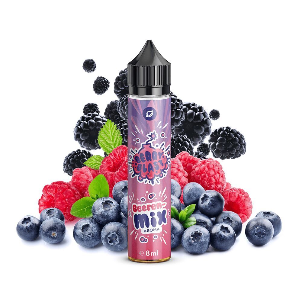 Aroma Beerenmix von Flavorverse E-Liquid-Flasche Flavorverse Aroma Beerenmix vor Himbeeren, Brombeeren und Heidelbeeren in einem fruchtigen Arrangement.