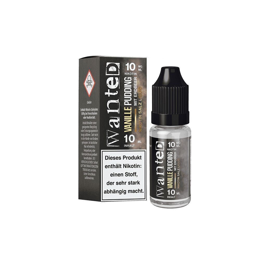 Liquid Vanillepudding mit Erdbeer mit 10mg Nikotin von Wanted Nikotinsalz E-Liquid im 10ml Fläschchen, Geschmack Vanillepudding mit Erdbeer, 10mg Nikotin, Warnhinweis für Abhängigkeitsgefahr