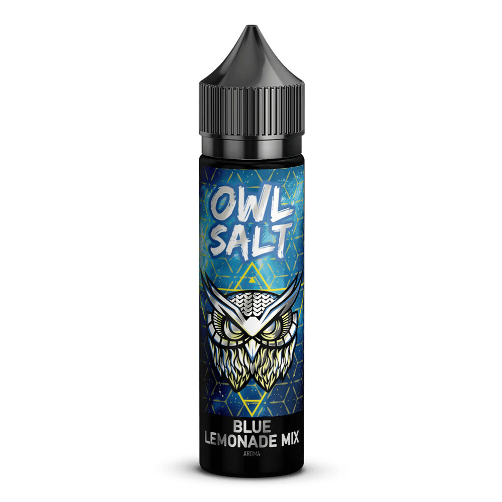 Owl Salt Aroma - Blue Lemonade Mix Owl Salt Aroma Blue Lemonade Mix Flasche mit Eulendesign und blauem geometrischen Muster auf dem Etikett