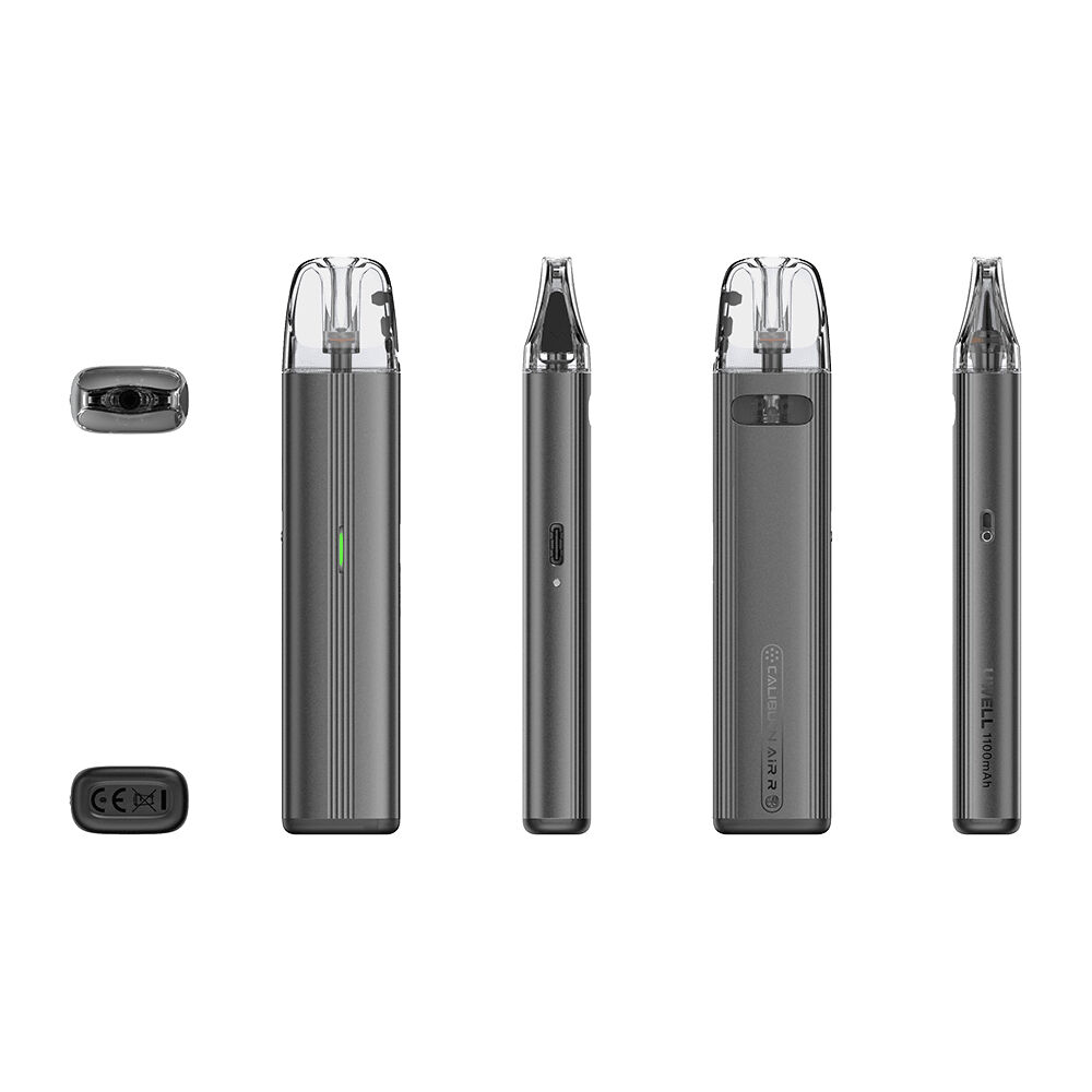 223017-1_2 Uwell Caliburn Air R Pod Kit in Classic Black, mehrfach abgebildet; zeigt Vorder-, Seiten- und Rückansicht mit sichtbarem Branding.