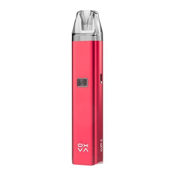 Oxva Xlim C Pod Kit in der Farbe Red Oxva Xlim C Pod Kit in Rot, schlankes Design mit transparentem Mundstück, seitlicher Mikro-USB-Anschluss und gut sichtbares Markenzeichen.