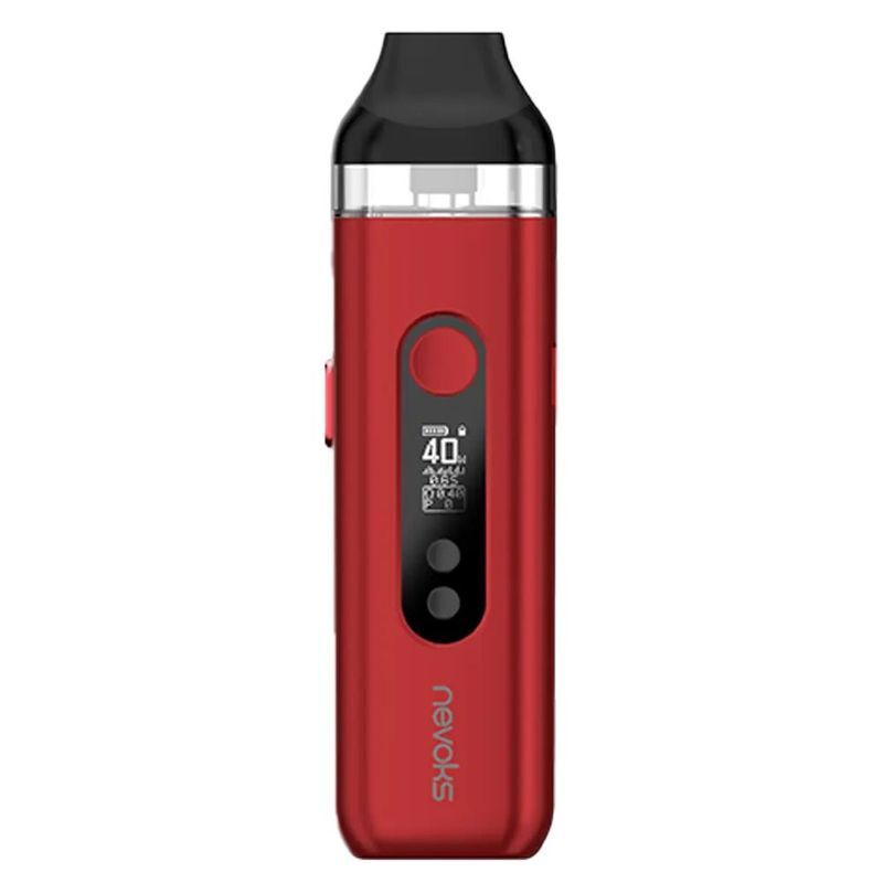 Nevoks Feelin X Pod Kit in der Farbe Rot Rotes Nevoks Feelin X Pod Kit mit schwarzem Mundstück, sichtbarem Display mit Anzeige „40W“ und „nevoks“-Logo auf der Vorderseite.