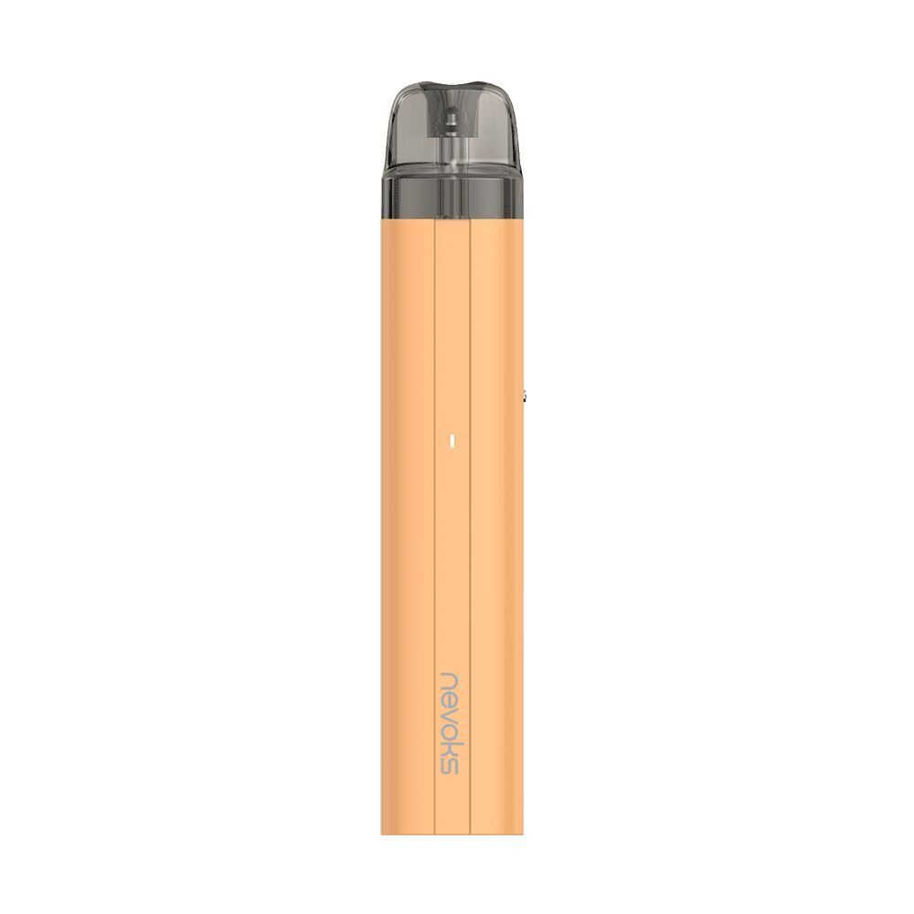 Nevoks Feelin AR Pod Kit in Melon Orange, schlankes Design mit transparentem Pod-Aufsatz und sichtbarem Branding auf dem Gehäuse.