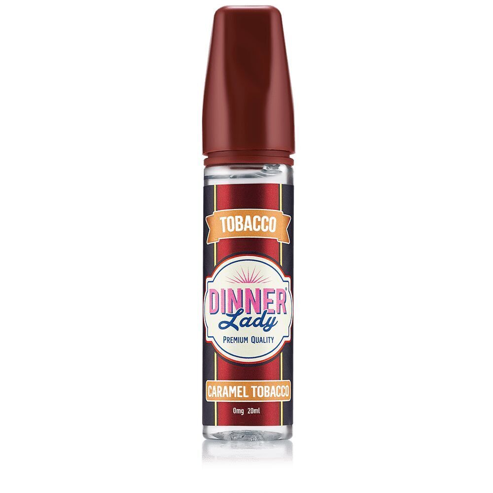 Aroma Caramel Tobacco von Dinner Lady Dinner Lady Aroma Flasche mit rotem Deckel, Etikett "Caramel Tobacco", Aufschrift "Premium Quality", Füllmenge 20ml 0mg.
