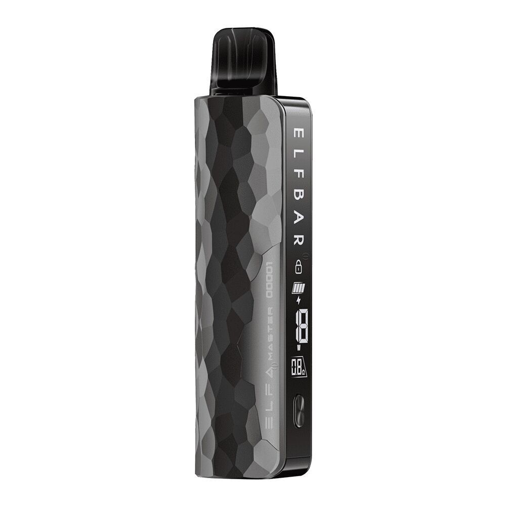 Elfbar Elfa Master Pod Kit Meteor Grey - Limited Elfbar ELFA Master Pod Kit in limitierter Meteor Grey Edition mit strukturierter Oberfläche, seitlichem Display und Branding-Details
