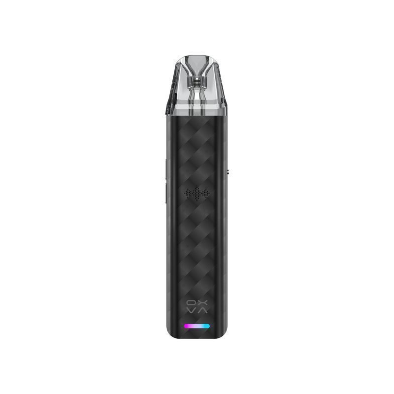 Oxva Xlim SE 2 Pod Kit in der Farbe Black Oxva Xlim SE 2 Pod Kit in Schwarz mit strukturiertem Gehäuse, durchsichtiger Kappe und einem mehrfarbigen Lichtelement unten.