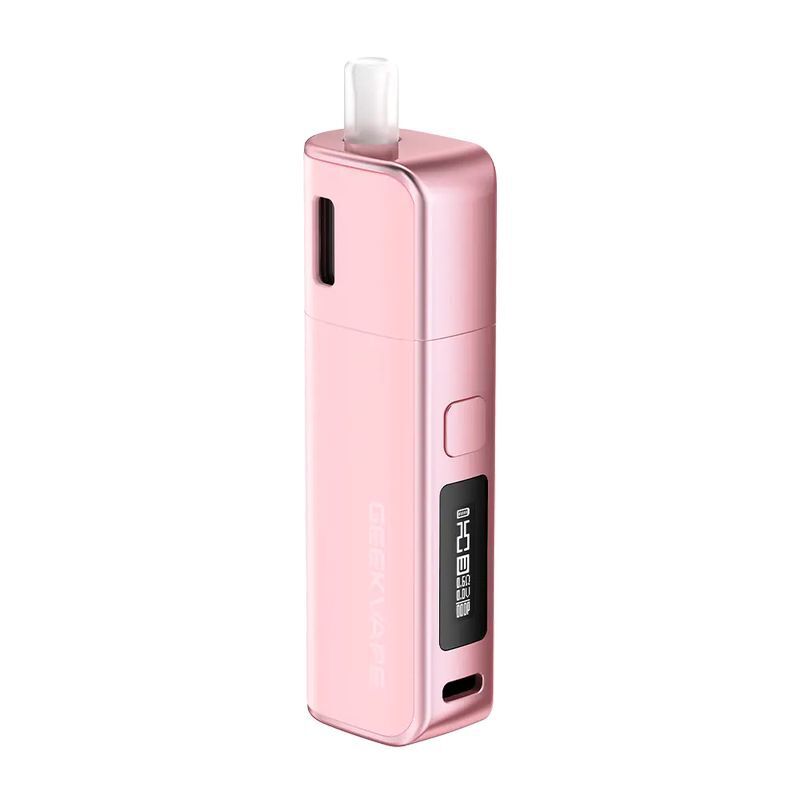 Geekvape S30 Pod Kit in der Farbe Pink Geekvape S30 Pod Kit in Pink mit transparentem Mundstück, Display und seitlichem Knopf, Branding „Geekvape“ an der Seite.
