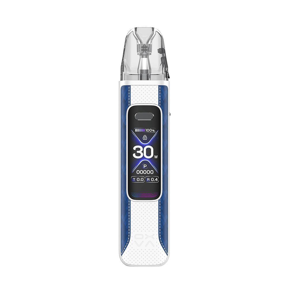 Oxva Xlim Pro 3 Pod Kit - Sky Blue Oxva Xlim Pro 3 Pod Kit in Sky Blue mit durchsichtigem Mundstück und digitalem Display, das 30W und weitere Einstellungen anzeigt.