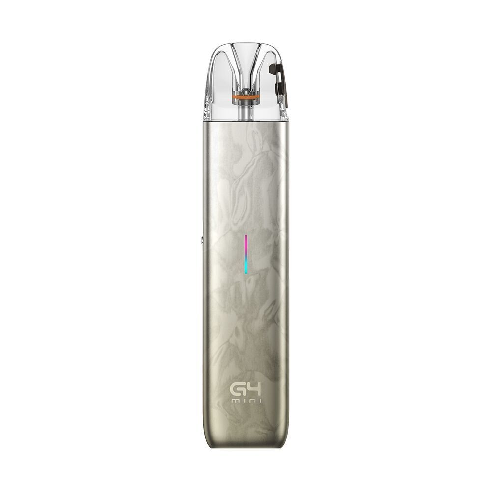 Uwell Caliburn G4 Mini Pod Kit - Gold Uwell Caliburn G4 Mini Pod Kit in Gold mit sichtbarem leuchtendem Farbband und transparentem Pod an der Oberseite.