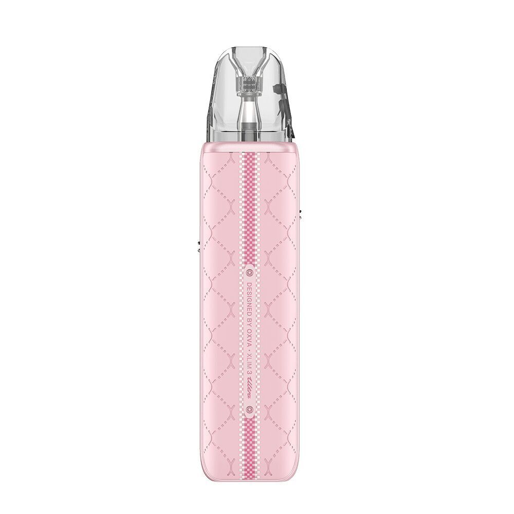 Oxva Xlim 3 Ultra Pod Kit - Cherry Pink Oxva Xlim 3 Ultra Pod Kit in Cherry Pink mit kariertem Streifen und durchsichtiger Pod-Abdeckung, auf der Vorderseite beschriftet