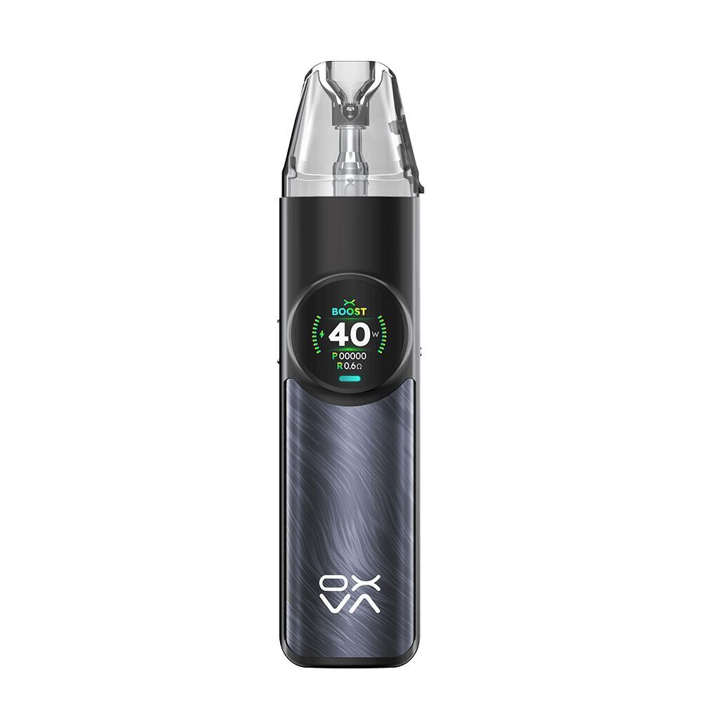 Oxva NeXLIM Pod Kit in Starry Blue mit digitalem Display zeigt 40 Watt Leistung an, metallic-blaues Design mit sichtbarem Branding-Logo.