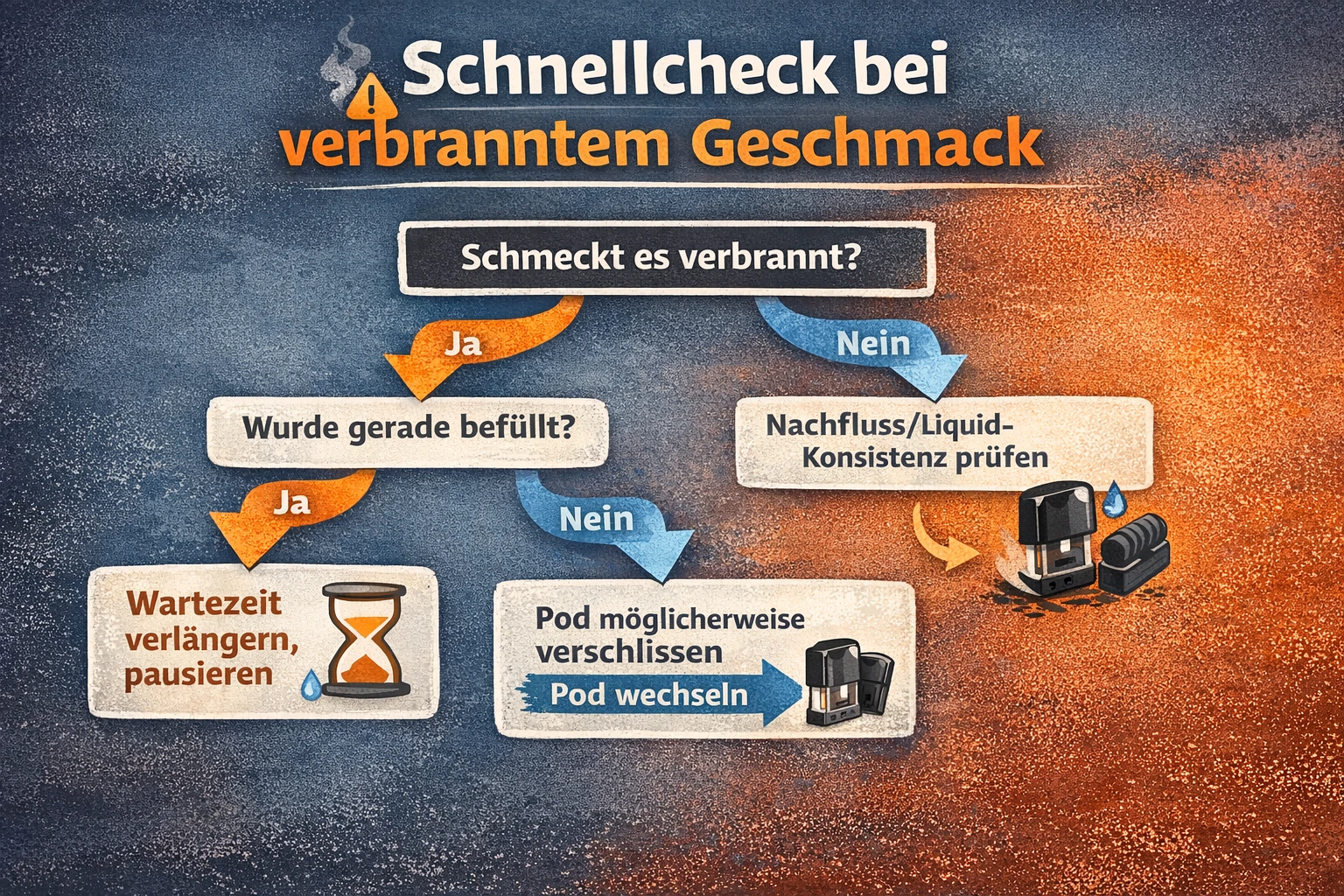 Schnellcheck bei verbranntem Geschmack - graphisch dargestellt was die möglichen Ursachen sind