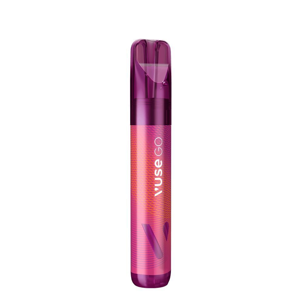Berry Blend 20mg - Vuse GO 1000 Einweg Vuse GO 1000 Berry Blend Vape Pen in Pink und Lila mit transparentem Mundstück und weißem Branding auf dem Gehäuse.