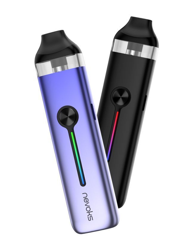 Nevoks Feelin 2 Pod Kit Zwei Nevoks Feelin 2 Pod Kits in Lila und Schwarz, diagonal angeordnet, mit sichtbaren Farbverläufen auf der Oberfläche, Markenname unten.