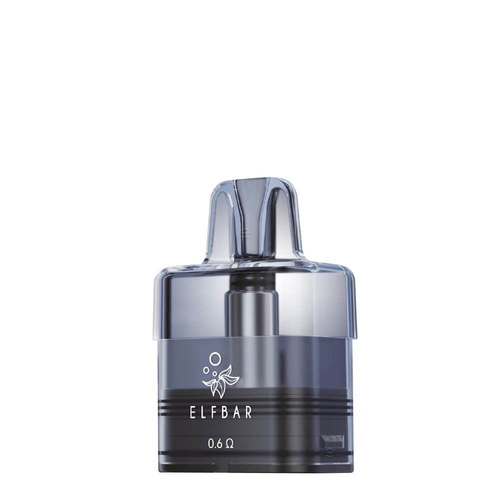 Elfbar Elfx Mega 10ml Pod - 0,6 Ohm Elfbar Elfx Mega 10ml Pod mit transparentem Gehäuse, schwarzem Mundstück und sichtbarem ELFBAR-Logo, 0,6 Ohm Angabe auf der Vorderseite