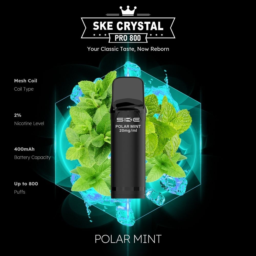 SKE Crystal 800 Pro Pods - Polar Mint, Kräuter, Werbung, Minze, Blatt