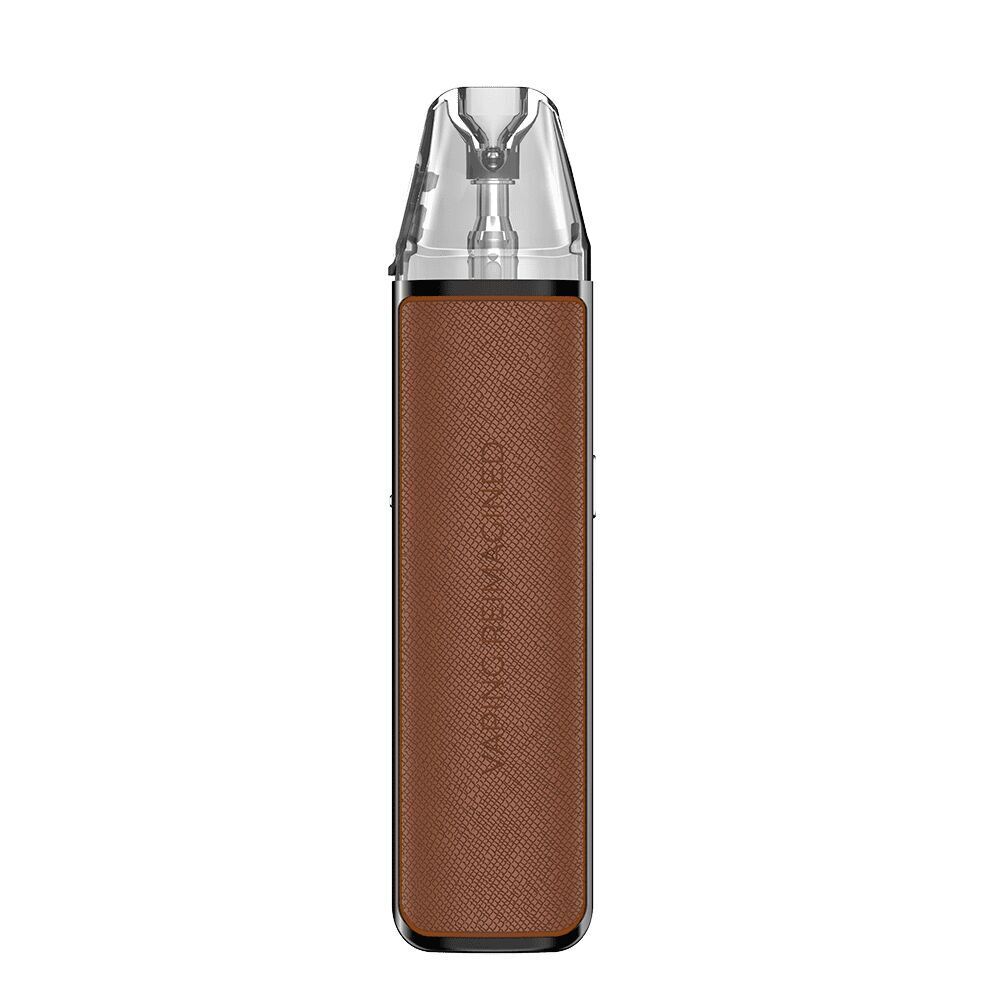 Oxva NeXLIM Pod Kit in Dunkelbraun mit strukturierter Oberfläche und durchsichtigem Mundstück.