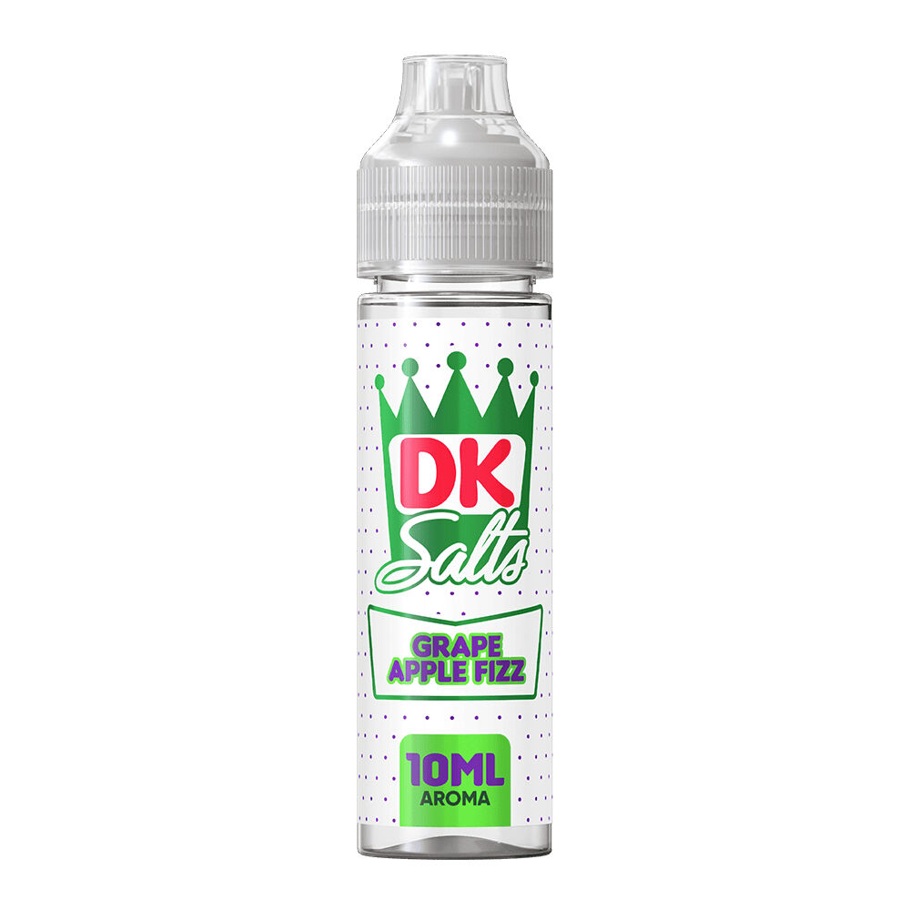 DK304 Flasche mit DK Salts Aroma, Grape Apple Fizz, 10 ml, weißes Etikett mit grüner Krone und rotem DK-Logo.