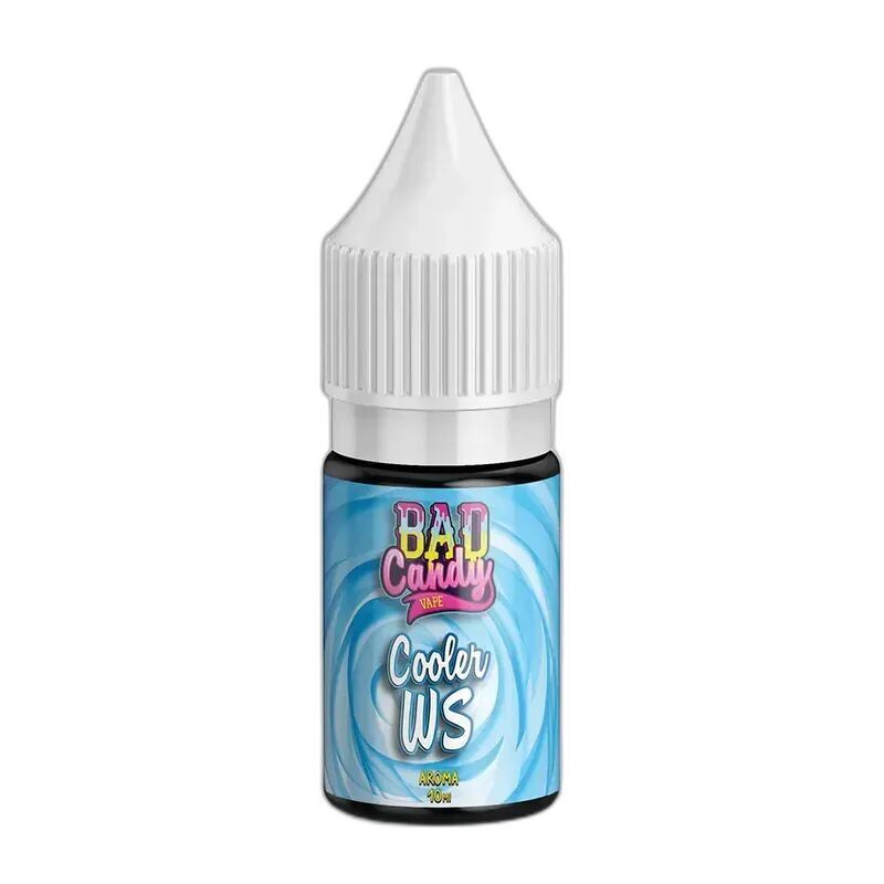 E-Liquid-Flasche mit blauem Etikett, Aufschrift "Bad Candy Cooler WS", Drehverschluss, 10ml Aroma.