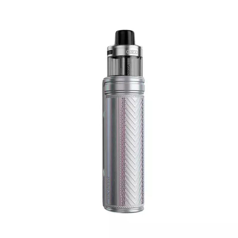 Voopoo Drag X2 Pod Kit in silberner Farbe mit abnehmbarem Pod, silberfarbenem Gehäuse und Strukturmuster auf der Oberfläche