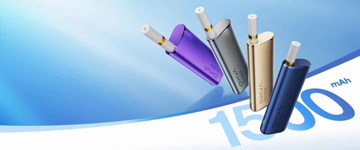 Oxva Slimstick Kits mit mah Angabe unten in der Ecke. Hintergrund in Blau weißer Schrift