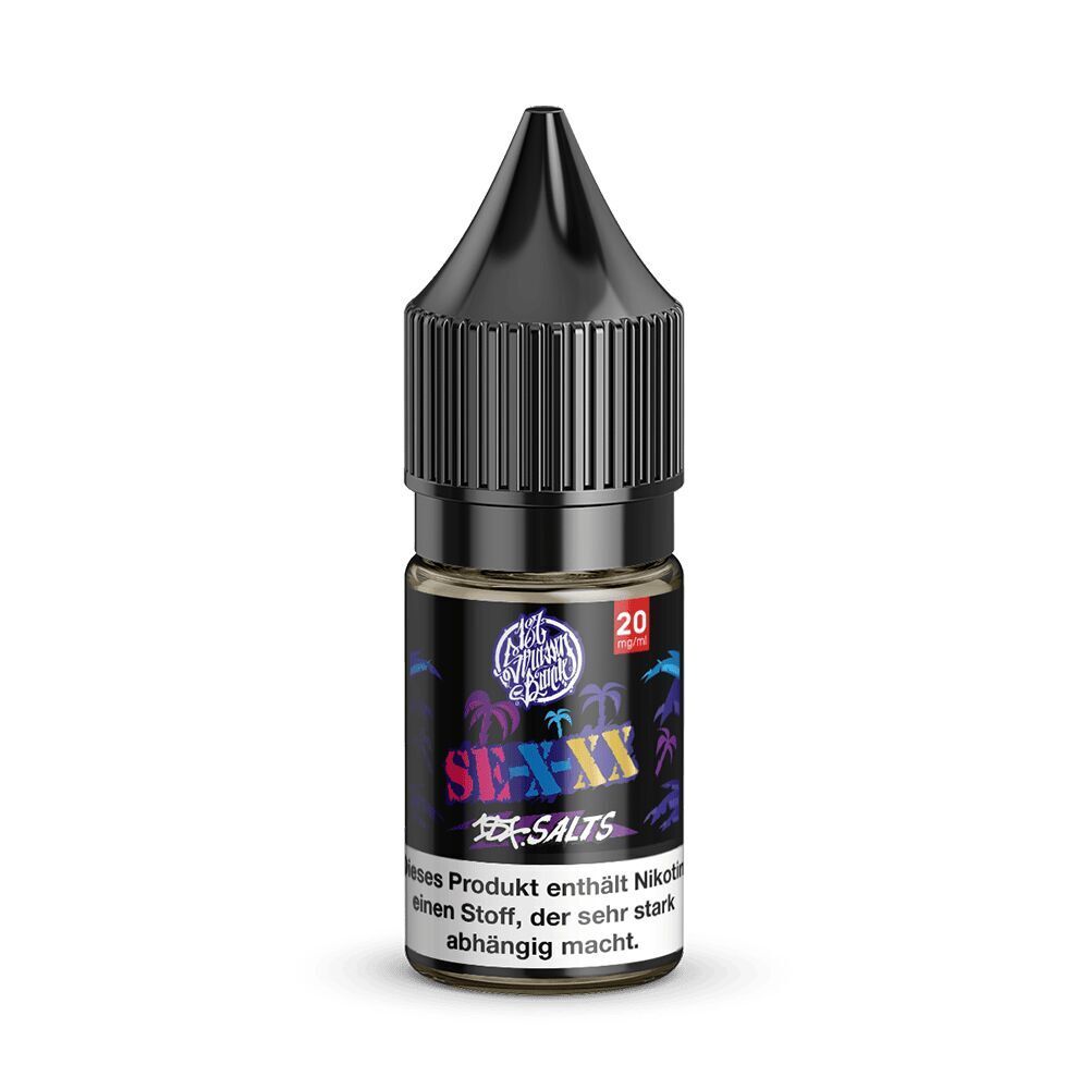187 Strassenbande Liquid - SEXXX 20mg 187 Strassenbande Liquid SEXXX 20mg Flasche mit schwarzem Deckel, Label mit buntem SEXXX und EX-SALTS Schriftzug, Warnhinweis unten.