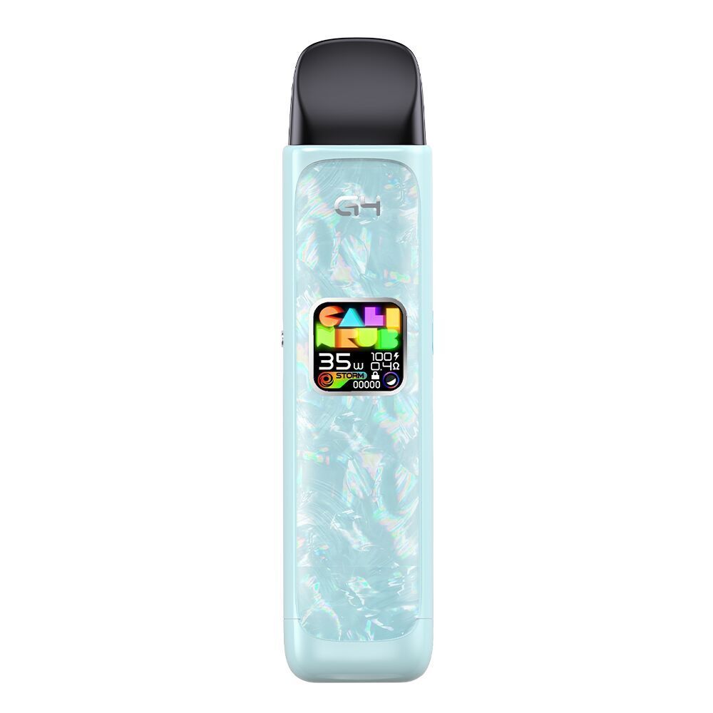 Uwell Caliburn G4 Pod Kit - Glacier Blue Uwell Caliburn G4 Pod Kit in Glacier Blue mit irisierender Oberfläche und integriertem Display, zeigt Leistungsdaten und farbigen Schriftzug.