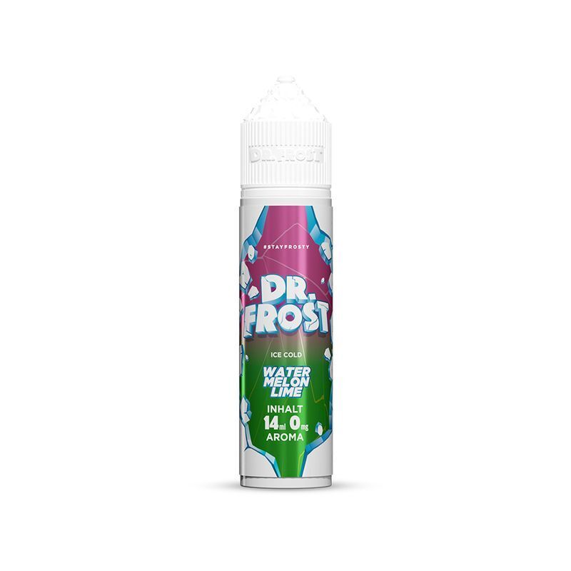 Aroma Watermelon Lime von Dr. Frost Dr. Frost Aroma - Watermelon Lime Flasche, 14 ml, mit grafischem Etikett in Grün und Lila, Eiskristalle und weißem Text