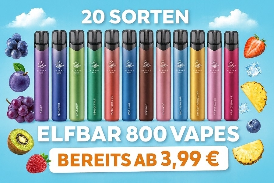 Elfbar 800 Einweg E-Zigarette BAnner mit Früchten und Preisangabe