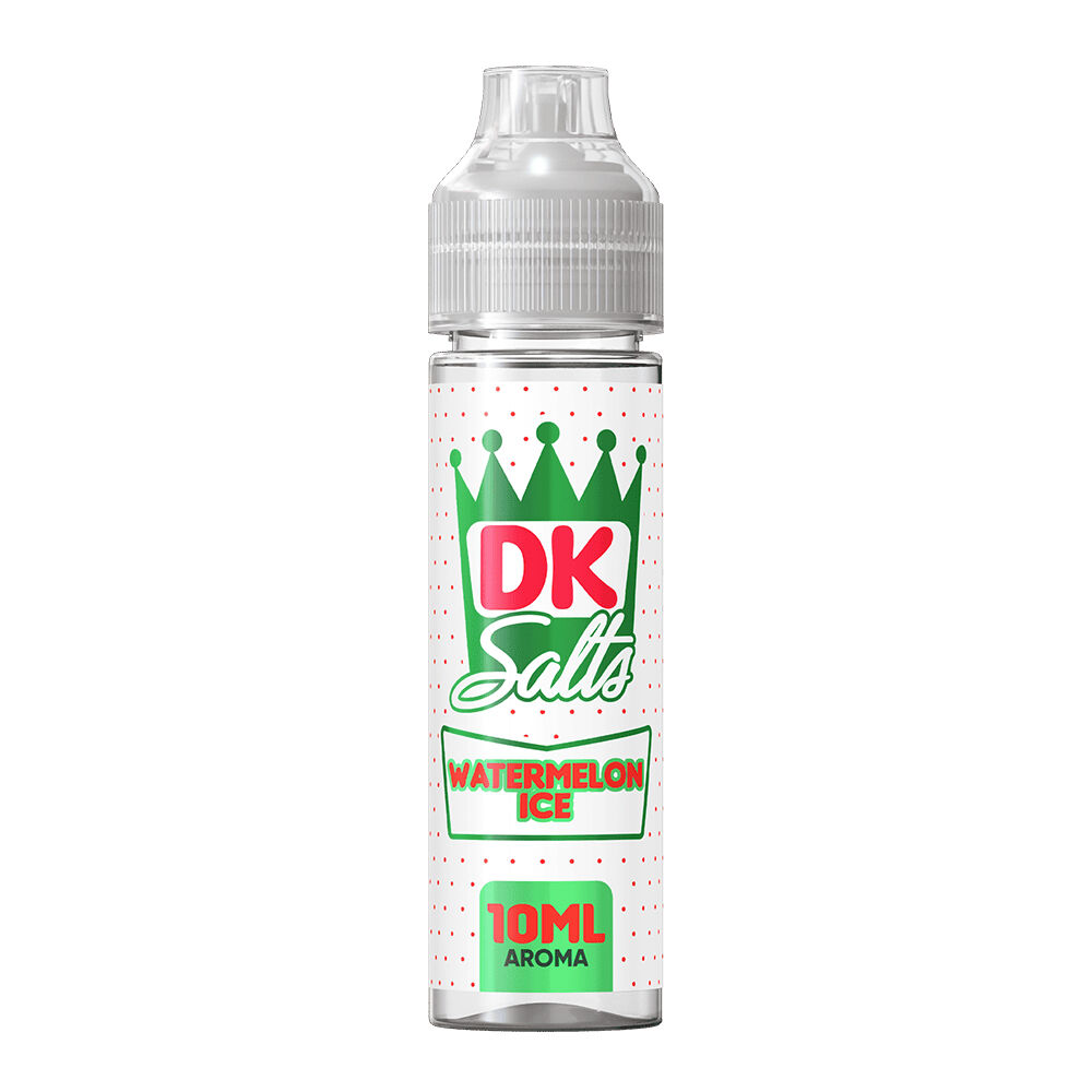 DK309 Flasche mit DK Salts Aroma Watermelon Ice, grüne Krone, Schriftzug in Rot und Grün, 10ml Aroma, transparente Abdeckung.